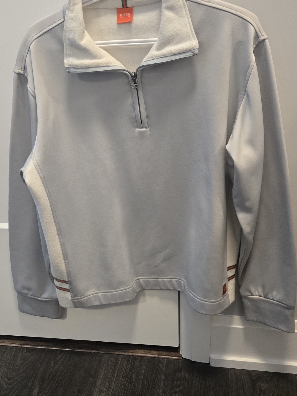 BOSS Hugo Boss Light Gray and Cream Quarter-Zip Pullover
